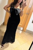 Dramatic Stunner Navy Velvet Bow Strapless Maxi Dress