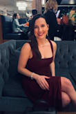 Absolutely love this dress! Very flattering around the stomach, long enough to wear with heels and I'm 5'7. The straps were slightly loose but not terrible. I didn't wear a bra with it. The slit is very high, had to strategically place my napkin on my lap when sitting. - Rachel L.