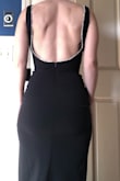 This is a great dress, I just decided that this neckline wasn't super flattering on me, and I didn't want to show off my hips this much lol. I'd recommend getting some sticky boob covers to enhance the girls if you care about that/you're a member of the IBTC. The waist was nice and snug and the area around the hips stretched beautifully. This was an XS so I was sure it wouldn't fit me in the hips but I was surprised. You can see that the back can get loose depending on your position so some kind of body tape on the straps would be good. If you like how the dress flatters you it's definitely worth the inconvenience of the tape. Other than that it's a very comfortable dress. If I had kept it I would have had to hem it. - Jenna C.