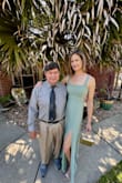 Very nice dress for a spring wedding, I got the wrinkles out with a steam iron pretty easily and the material is good quality. Very long - I wore four inch heels with it and it was perfect but I'm already six feet tall so if you're much shorter you'll need to have it hemmed. Regular bra can be worn with this too! - Summer W.