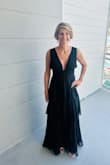 Material is beautiful. I'm 5'5 and did have to have it hemmed... but so worth it. Felt so good in it, comfortable to wear, many compliments. It was for a wedding I was a guest at!! - Susan P.