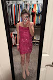 Really cute for a "disco cowgirl" themed bachelorette night. Sequins got a little uncomfortable under my arms though after wearing the dress for a bit. Fit really well on me (I'm only about 5'). However,  I imagine it'd be extremely short on anyone much taller + it rides up sooo easily. - Brya S.