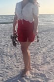 I loved this top! It was so cute, I wore it with a neutral colored bra under and it was hardly noticeable, but you could wear it with a tank top under or nothing if you were comfortable with it! It looks cute with any bottoms too! - Rachel R.
