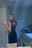 This dress is super cute, but definitely runs long. (The model is wearing the same size as me, but is way taller.) Thankfully, I got it hemmed for prom and I'm excited to wear it. Also, the split comes down lower ofc bc the model is 5'9" and wearing an XS. - Shellie M.