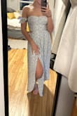 This is exactly what I picture for my rehearsal dinner. It's super comfortable, romantic, and flattering. Didn't want to take it off when I tried it on. Fabric a bit static-y, but that's not really an issue. Wanted something white floral which seemed more rewearable (and less boring imo) than all white. Will bring on my honeymoon as well! - Emilie P.