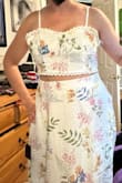 I seem to have the opposite problem of everyone else. I purchased a large size, and the skirt fit very well, but the top had huge gaps around the underarm area. I am a 34C for reference, so not exactly small on top.  Maybe stretched out from a previous buyer? Will try reordering in a medium, because I LOVE the style and quality - Jenni B.