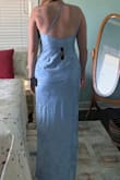 Absolutely love this dress! I ordered a large for my fit details, and it fits very nicely. It also hit floor length, and coming from a 6'0 170lb woman, that doesn't happen often lol. The only thing I can find wrong is that it is a bit loose and flappy on the left side armpit (the shoulder without the strap) but it's not so bad that I want to go down a size. Overall, it is a great fit and beautiful color! - Ava P.