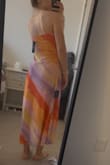 Really liked this dress; felt it fit so well and loved the colors. When I raised my arms up and moved around though it did not stay up well. Would have kept it if it had straps! - Pietra S.
