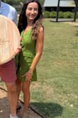I got several compliments in person and on social media about the shade of green! It's perfect for spring and into summer. The sleeves ran a bit large on me, but I wouldn't size down for fear it would be TOO short. It looks rather short on me, but I'm 90% leg lol - Allison C.