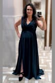 I am so glad I ordered this dress in both L (recommended size) and XL, because the large was too small around my waist. That being said, everything else about this dress is PERFECTION! I wore this to a formal wedding and received tons of compliments. The color is stunning, the neckline is just revealing enough to be sexy without being inappropriate, slits are the same - a little sexy but not too revealing, the cut is perfect for hiding the bad  (my B-belly/apron) while accentuating the good (a little cleavage and a little leg.) I ordered several dresses to try for this event (which was extremely last minute), but this one was my "safety dress" because I knew this cut and style would be flattering on me. I definitely recommend sizing up, though. My only "complaint", which isn't really a complaint, just an observation, is the zipper. While trying on all of the dresses I ordered, my husband had difficulty with the zippers on all of them, especially where there is gathered fabric, like around the waist. - Terri N.