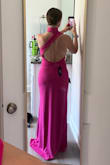 Material was great! The dress was very long. Even with 4" heels on, I would have needed to hem at least 2-3" so it wouldn't drag the ground. The torso area just wasn't quite the right fit for my short torso, unfortunately. It hit too long in some areas, leading to me feeling I needed to constantly fix it. - Katie T.