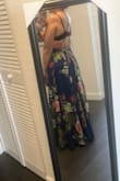 I got this dress for a garden wedding/cocktail attire required. This dress color is beautiful and the fit is spectacular. I read in other reviews that it runs large and it got size S instead of M which is my usual. The only thing is that is very long for me (5'4) and I had to take it to the seamstress. I highly recommend it if you're looking for a garden themed or floral dress. - Denisse R.