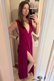 This magenta color looks even better in person. I was on the fence about it, but it's so pretty! It fits snug at the rib cage, but not uncomfortably. The length is nice for my height with flats. I bought two dresses with the intention of returning one, but I think I'll keep both! - Mary H.