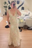 Ordered a size medium, and the chest area was way too big. Sizing down to a small, I think would be too tight, so I would have to get it altered to keep. Did not love the color in person. Too light for my skin tone. - Makayla L.