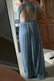 Pros: beautiful color, quality fabric, could be perfect for a summer or beach occasion 

Cons: a little big in the bust for small chested, ruffles on chest didn't lay quite flat - Crystal L.