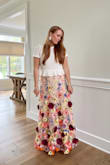 I loved this dress. I purchased it to wear to a "Bouquets & Bowties" themed Gala event. I had so many compliments. The 3D flowers really give it a beautiful look. I then wore it for Easter a couple of weeks later with a cream top so it looked more like a skirt. The large fit me, but was slightly too big in the bust. I didn't have time to adjust it, but it still looked amazing! - Angela D.