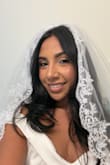 Loved my veil! I wish I wouldve gone longer in length but it's ok it turned out beautiful. I got so many compliments! I added two photos of myself in bathroom lighting & outside. I hope this helps :) - Jaleni N.