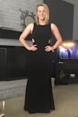 just came in the mail! fits perfectly on me. fabric is thick, good quality, and has a little stretch. Perfect height to wear heels with (wearing 4-5 inch heels in the photo). will definitely be keeping this to wear at prom - Anna S.