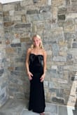 Dramatic Stunner Navy Velvet Bow Strapless Maxi Dress