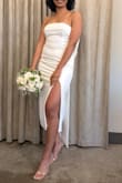 This dress was perfect for my civil wedding. I love it! The bow in the back was perfect. Very elegant - Tannia C.