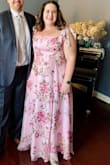 This dress was perfect for a black tie gala on a humid summer evening, light, flowy fabric. It is gorgeous in person, and I received so many compliments on it. The ties/bows on the straps are purely decorative, which meant I had to get the straps tailored to remove over an inch in length so they wouldn't fall off my shoulders and to bring the bust & waist up, but I have a smaller chest compared to others my size. For reference: I'm typically between a 1x/2x, size 18. I thought the 2x was perfect with enough room to be comfortable, sizing down would have fit, but likely been too tight to be comfortable all night. Added bonus, I could wear a regular bra with the dress and used the ties/bows to tie my bra straps to the dress straps so they moved together and never showed. - Amanda L.