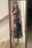 I LOVE this dress. My bust is actually a 32g but that's not an option. I had to sew a tack stitch to keep the front together so busty girls beware. Fabric runs easily as well so be gentle with it. Only reason not 5 stars is the fabric came with a few runs in it and I don't have time to return for a new one, but I'm fairly certain only I will notice them on the day of the wedding :) - Sara M.