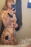 Pleasantly surprised by this dress! I can run between small and medium, and the small fits (though I haven't sat down in it much, so we'll see how the waist feels then..) I love the tie feature because I'm smaller-chested, and it's nice to be able to adjust. The side slit could be higher but overall cute dress! It is flowy enough but flattering on curves. Fabric feels nice too! I'll be wearing this to a wedding later this summer. - Elsa H.