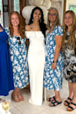 I ordered this dress for my bridal shower, and I absolutely loved it! I wanted to find something in-person, so I would have a chance to try it on, but could not find anything at the countless stores I went to. I've ordered from Lulu's for my engagement photos, and for dresses to wear as a wedding guest. I have yet to be disappointed. Originally, when I ordered this dress, I received the completely wrong order. I called customer service, and they were great. They refunded me for my expedited shipping and sent me the correct dress (that I received two days later). I really loved this dress. It's a bit heavy, which was my only concern, because I felt like it was weighing down the bottom of the dress and giving me a "box" figure, rather than form fitting. When I wore it for my shower, this didn't really seem to be a problem. I got a lot of compliments and was overall very satisfied! - Nina P.
