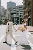 This dress fit like a glove! The open back is a classy & sexy touch! The material was breathable & comfortable! The dress flowed effortlessly as we walked the streets of Boston after our elopement at city hall! I initially purchased a medium but I swapped it out for the small! So it just depends on your body type & how you want it to fit on you! - Miriam O.