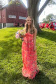 I loved the style and color of this dress. I spent weeks looking for a floral, maxi length dress for a summer wedding. I purchased a medium - I did have to take it in two inches at the seamstress and probably could have taken an inch off the bottom- it was a bit long. But the dress was very comfortable and so beautiful- I got a lot of compliments! I'm very happy with this purchase! - Elizabeth F.