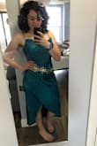 This dress is absolutely perfect! I love the color and the quality of the fabric - it feels so well-made and fits me beautifully. It makes me feel elegant and confident, and I already can't wait to wear it for my husband's birthday party! Definitely one of my new favorites =( - Denise G.