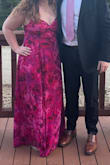 I loved the colors and the pattern on this dress! It was very breathable with the slit and fabric for a June wedding as a guest. The waist fit perfectly but the chest was a little snug so I only wore cakes underneath. - Rachel W.