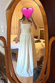 I ordered this for my wedding and while it's a beautiful dress it wasn't "the one". I loved the waist line and neck line. The fabric has a nice quality feel but was heavier than expected -- my wedding is in Summer! The length is too long and would definitely need hemming (I'm 5' 6") unless you would plan to wear heels. The neckline is stunning and flattering. The fit through waist lacked structure and didn't give the flattering, cinched-in shape I was hoping for. Still, could be beautiful for a backyard wedding! - Emma S.