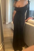 Originally got S based on the fit calculator, but my rib cage runs large proportionally (I'm 34AA-34A for reference) so I exchanged for a M. Love that Lulus had already shipped the M out before I even returned the S, so I didn't have to wait too long. The 360 view of the dress is stunning- truly a work of art. Material has some stretch and has some thickness/weight to it. Well done Lulus! - Joanna C.