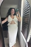 I love this outfit! I am currently 20 weeks pregnant, and I was nervous this wouldn't fit my stomach, but I love it! And it is so cute!!! I'm looking forward to wearing this at my bachelorette party
I weigh 180lbs, and I got a size Large - Mikaella D.