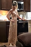 The color is absolutely stunning, its very well made, its comfy, I can definitely wear it with or without a bra. I'm shorter so its a little long on me (which is to be expected) but I think with heels it'll be fine. It does tend to shed little sequins a bit straight out of the bag. (No bra on in the pic) - Morgan A.