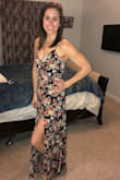Absolutely love this dress and fits in all the right places!! I originally thought about ordering a small but thankfully did not because a medium fit perfectly. It is particularly tight in the waist, so if you are in between, go a size up. Love the adjustable straps. A perfect length for a tall woman too but if your 5'9" or taller, heels might not work due to length. The slit is sexy too but if need to tone it down, I followed what another reviewer said and safety pinned it to make it appropriate. Overall, love this dress for the price and can't wait to wear it to a friends wedding. - Kathleen L.