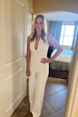 This jumpsuit fit perfectly, was lined so the fabric was not see-through, accommodated my long torso (many rompers/jumpsuits do not), and the legs were quite long (almost like a "tall" fit). It's definitely a bit low cut and can't be worn with a normal bra, but the fit made this no problem at all. Would recommend!! - Lauren C.