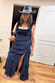I am mother of the bride to a western rodeo wedding for my daughter in our backyard. I purchased the dress because I recently broke my leg and had to have a brace on my leg for the wedding and work with cowboy boots. It was the perfect dress. I felt amazing in it. I give it a 10 out of 10. Absolutely nothing wrong with the dress, and the slip was perfect on the right leg - Monica P.