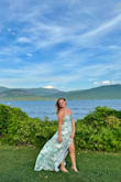 I fell in love with this dress! I also love that there is padding in the dress. You can tie it in the back as well, so it won't come down while dancing. I got so many compliments on the dress. I had no issues with the dress moving or coming down. Such a perfect dress for the black tie wedding off Lake George - Danica G.