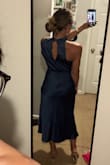 Beautiful asymmetrical dress, love the material. So many compliments. Great dress for little boobies and/or small waist (if you have hips, this dress will work well). Also LOVE the length! - Kaiti J.