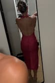 Small boobs and only 5'3. Dress fit just not the boob area, and because of that, the halter portion was too big. Pink was not as bright and vibrant as I thought it would be. - Kaiti J.