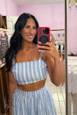 I'm absolutely in love with this set! I ordered it in a small. The light blue and white stripes give off the perfect fresh, summery vibe, and the fit is so flattering without sacrificing comfort. The crop top pairs perfectly with the flowy skirt, creating an easy, breezy look that's both stylish and relaxed. It's the kind of outfit that makes you feel instantly put together while still staying comfy all day long. Bonus points for being super versatile, dress it up with some jewelry, or keep it casual with sandals. Definitely a wardrobe favorite! - Deborah M.