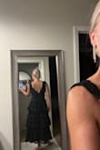 This is the second dress from Lulus I bought for a company party. It's very fun and elegant! I purchased a size medium, and it feels slightly large. There is no stretch to the fabric, so that's something to consider. All in all. It's quite pretty! Get it! - Joanne E.