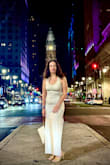 This is my new favorite dress. We went to a rooftop restaurant in Philly and dancing afterwards. It was perfect, thin but perfect. It was so comfortable and the slits were very sexy. - Melinda P.