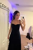 How I wanted it to fit vs. how it fit. Definitely super loose around the chest and waist, not flattering on me personally. Color is more black than navy blue in indoor lighting. Decent quality, just not a good size for a tinier person. - Candace E.