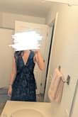 I agree with a lot of other reviews. The v-neck is way too deep. It was pretty easy to sew the front fabric and inch or two by myself. (Added before and after pics) I'm usually an x-small or small. The small fits well and has a bit of wiggle room, so it doesn't feel restrictive. The quality seems good (for the price). If you lift the ruffles, it does showcase the plain black fabric underneath. Really excited to wear this dress to an upcoming wedding. - Kana H.