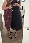 Looked amazing! Loved it and it fit perfectly. There were a lot of loose threads, though, and one of the hanger loops completely ripped off and left a hole in the inside liner. Not a big deal, but shows the poor construction of the dress - Karley H.