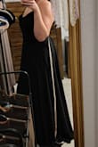 In all honesty, this dress was perfect. Length was perfect for me, silhouette was spot on. The problem came when I was trying to figure out what sticky bra to wear, as I had the dress on, the shoulder strap just broke. I put a safety pin in the straps, but I was still too scared to wear this out in public because of the fear that something else would break. - Monica T.