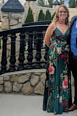 The dress is more emerald than the photo shows, but otherwise great. I got so many compliments! I did need to get it hemmed as it was made for someone with 4" on me. Also even with small chests, you'll want take to keep the top in place. I nearly flashed people when sitting down and had to use tape. - Paige B.